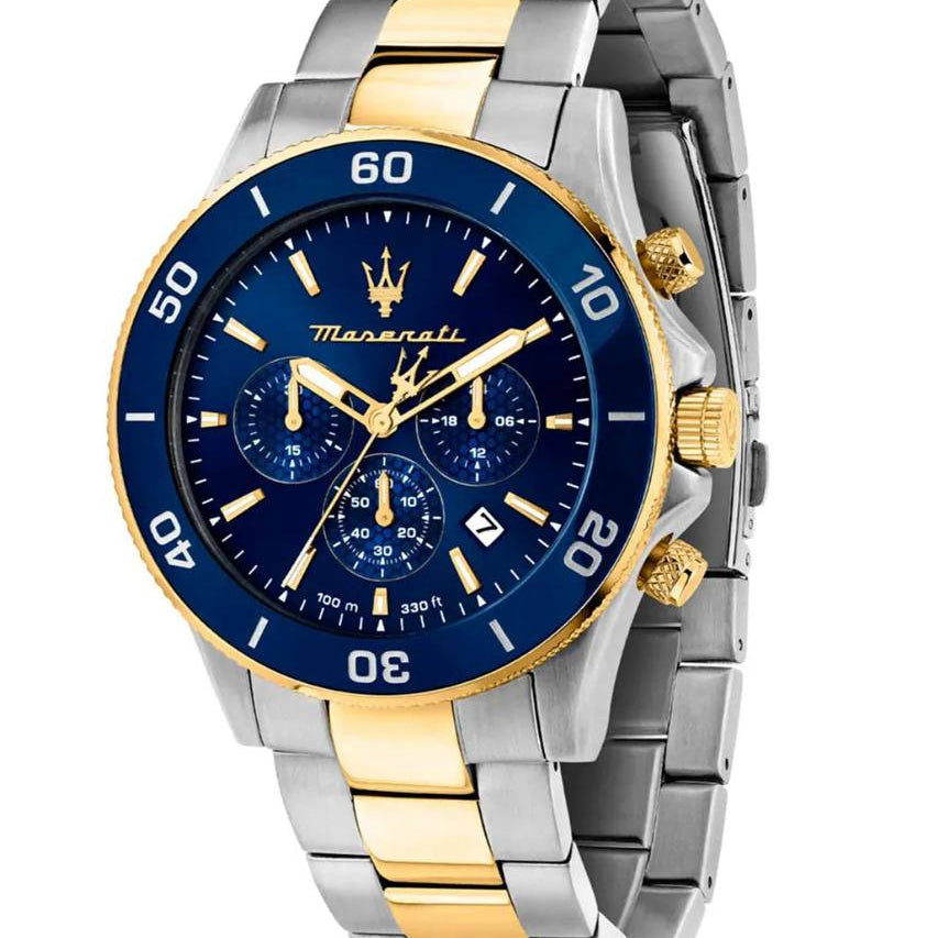 🔱 Maserati Chronograph Watch with Blue Dial and Two-Tone Bracelet 💙✨