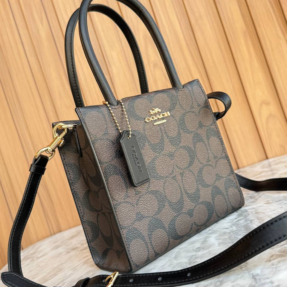 Coach Mini North South Tote in Signature Canvas with White Trim 👜✨🗽