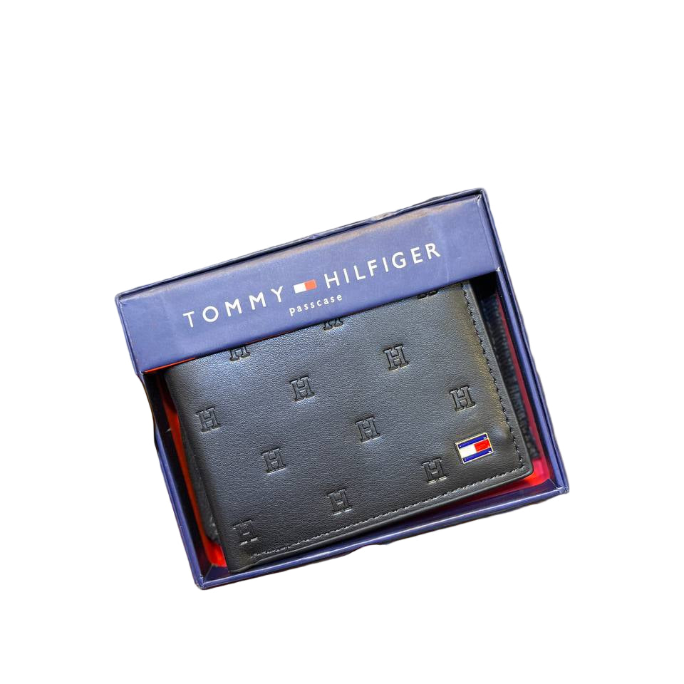 💼 Tommy Hilfiger Black Monogram Bifold Wallet in Gift Box 🎁🖤