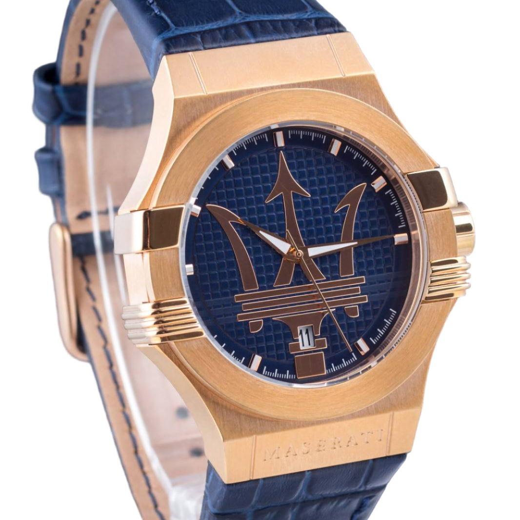 Maserati Rose Gold Men's Watch with Blue Leather Strap ⌚️🔱💙
