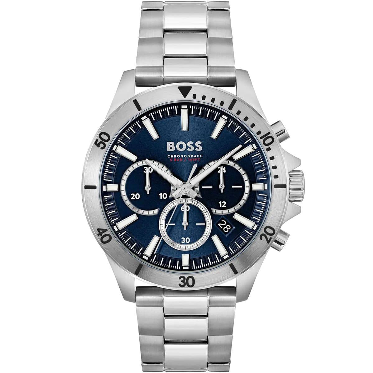 BOSS Men's Chronograph Blue Dial Stainless Steel Watch 🔵⌚💪
