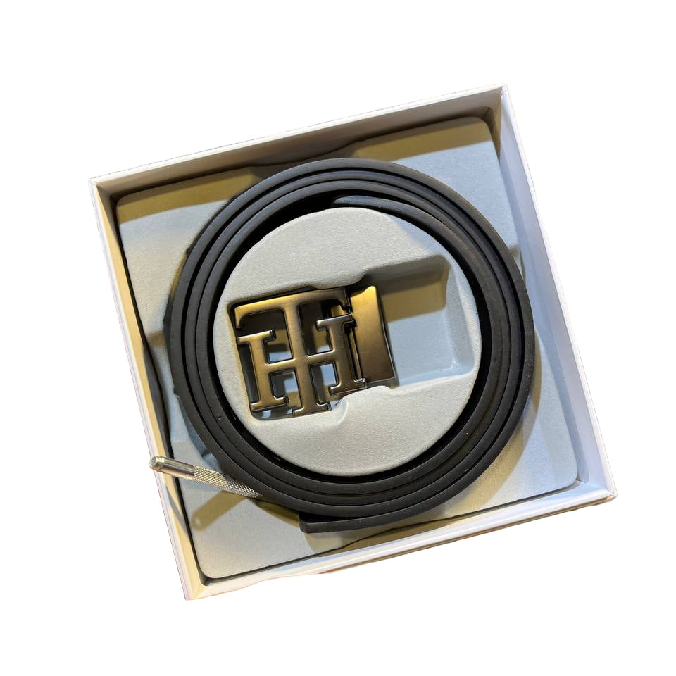 Tommy Hilfiger Signature Block Logo Black Leather Belt with Dark Buckle ⚫️✨🎁