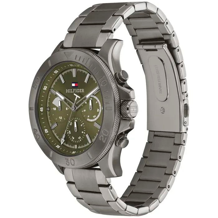 Tommy Hilfiger Men's Chronograph Green Dial Gunmetal Sport Watch ⌚️🪖⚙️