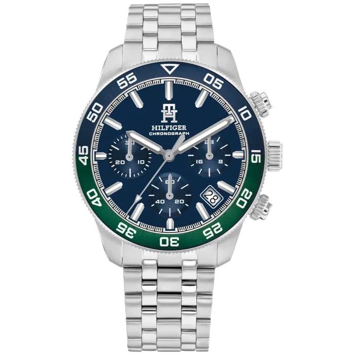 Tommy Hilfiger Men's Chronograph Blue Dial Silver Dive Watch ⚓️🔵🟢