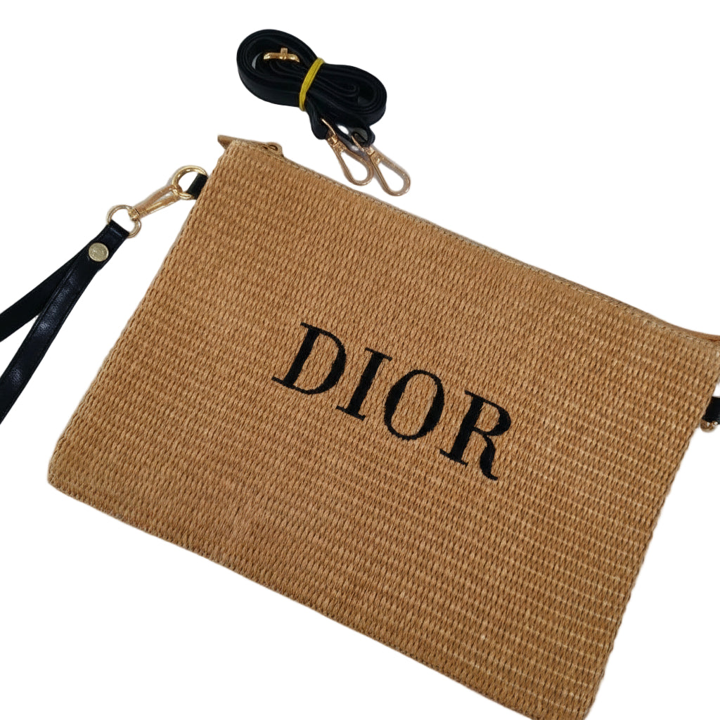 DIOR Woven Raffia Pouch with Detachable Straps 🌾🖤✨