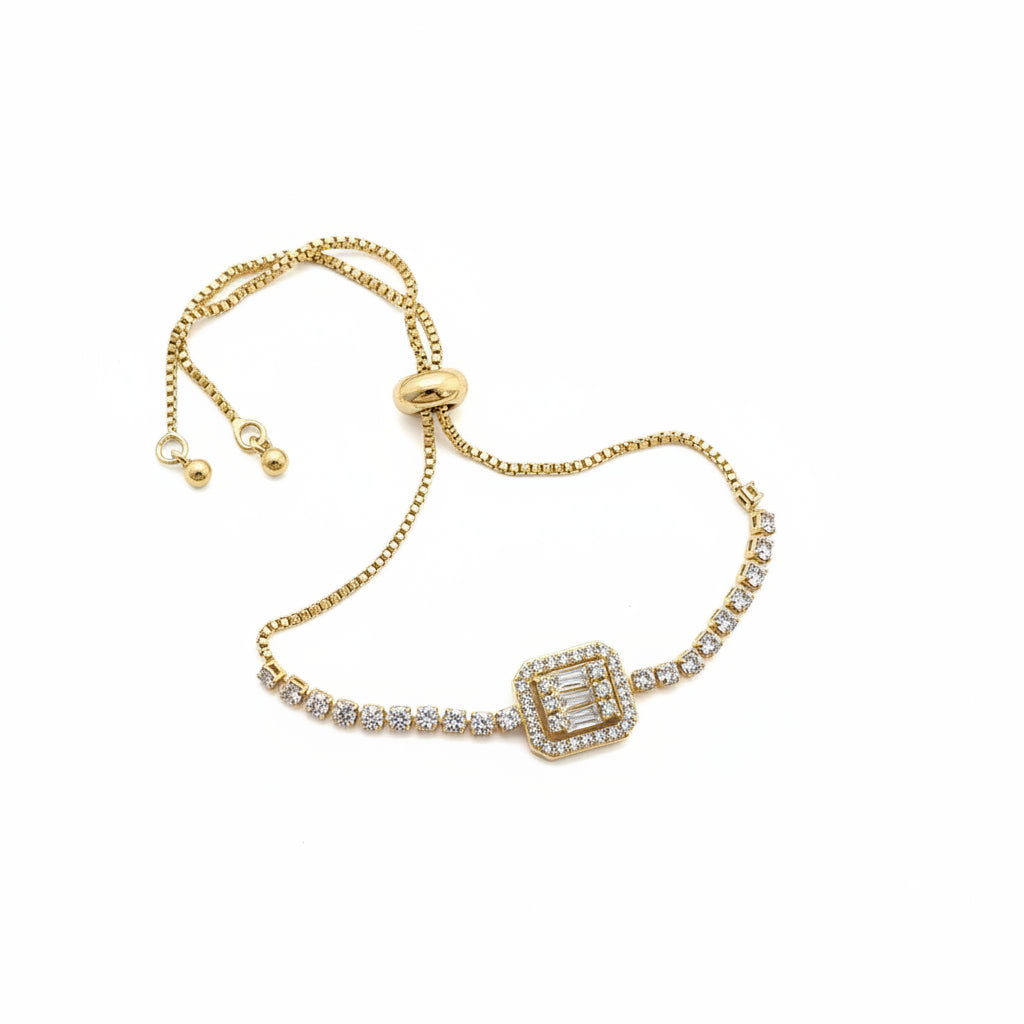 Adjustable Gold-Tone Tennis Bracelet with Baguette Centerpiece 🌟