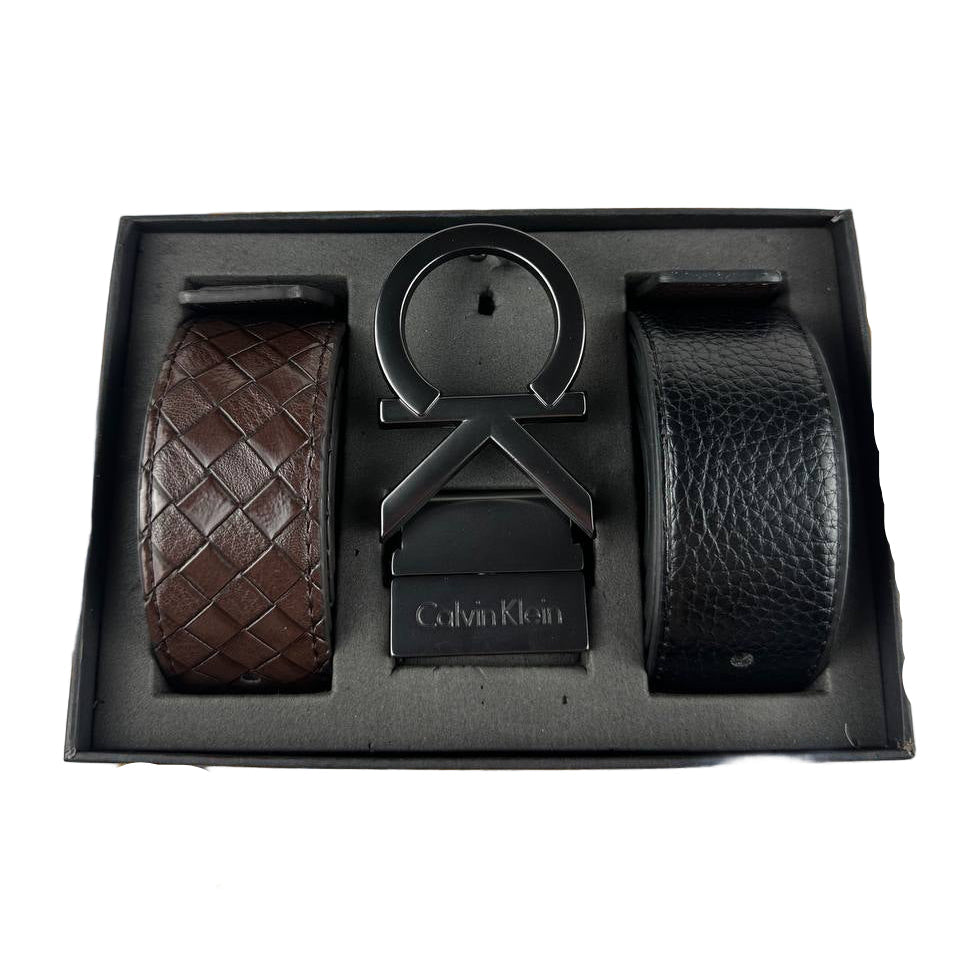 Calvin Klein Signature CK Logo Belt Set with Two Leather Straps 🤎✨🎁