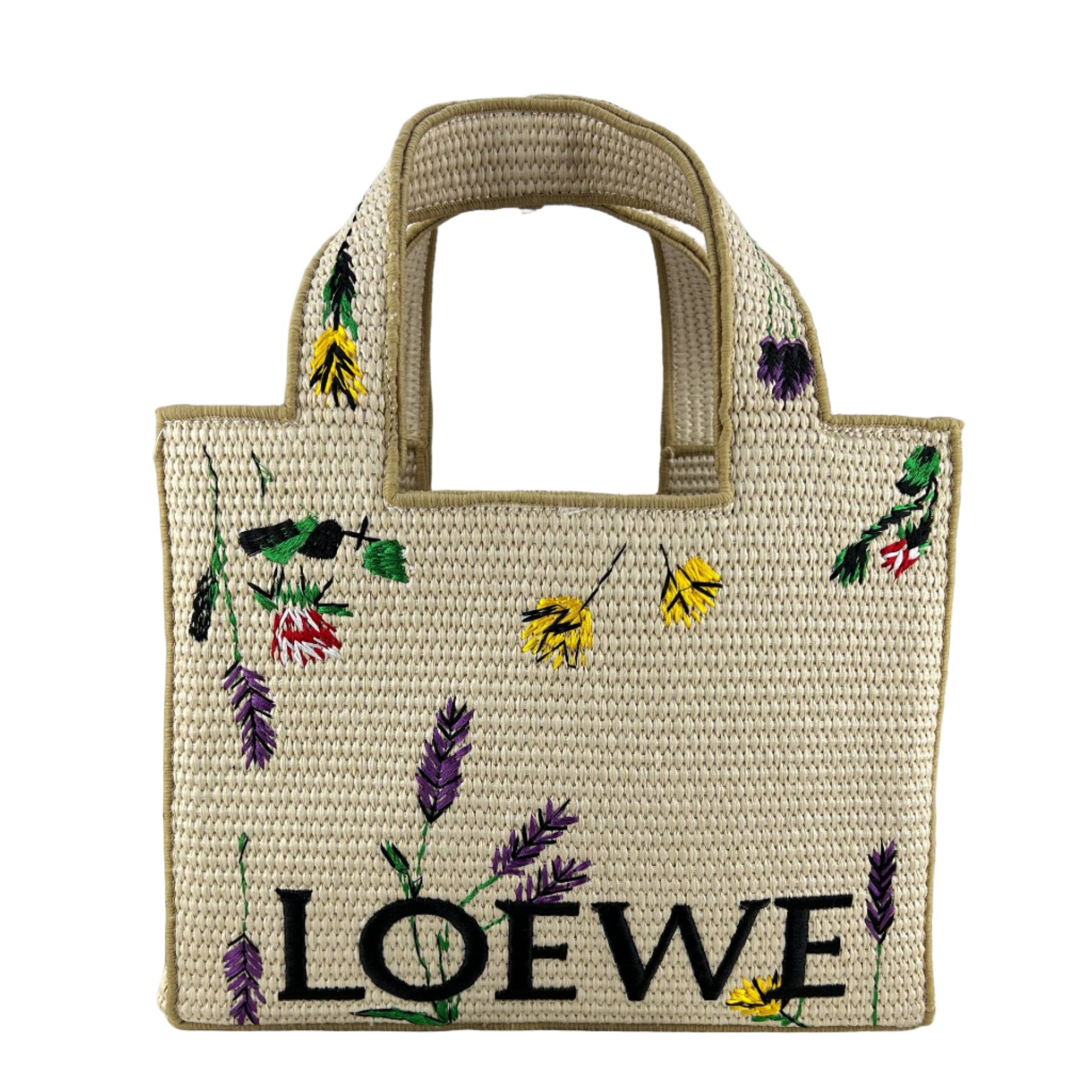 Loewe Embroidered Floral Straw Small Tote Bag 🌾🌼 chic