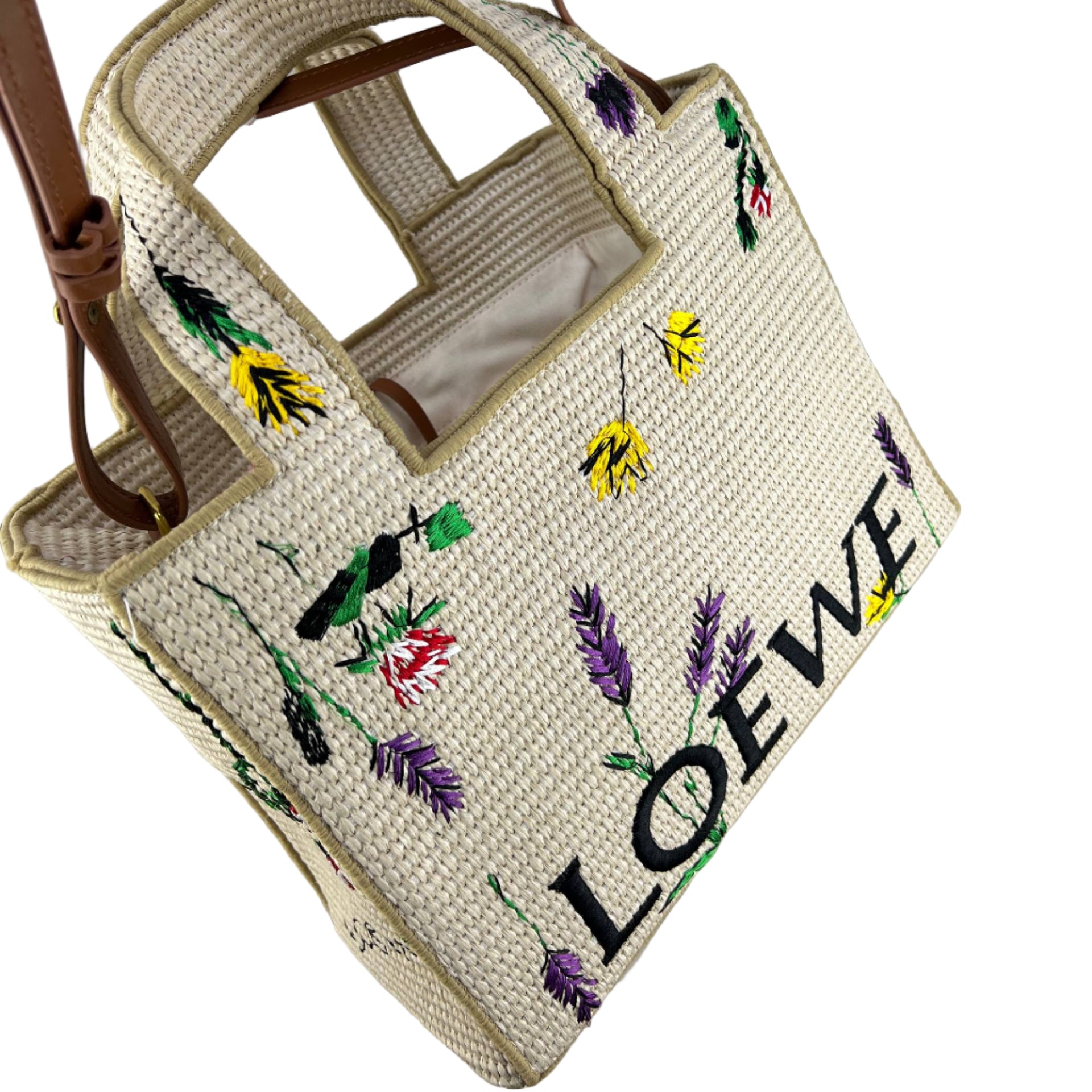 Loewe Embroidered Floral Straw Small Tote Bag 🌾🌼 chic