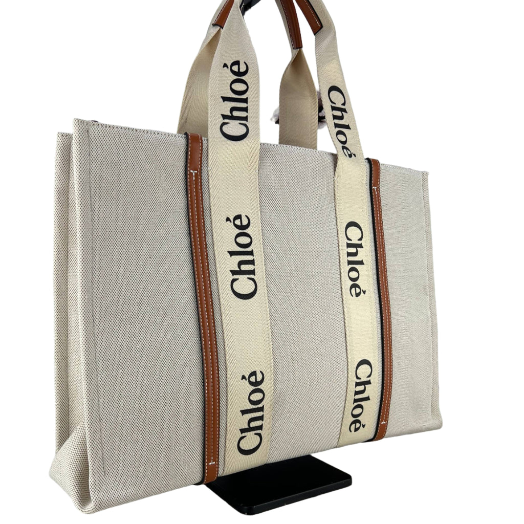 Chloé Woody Logo-Strap Canvas Tote Bag 🛍️🤍✨