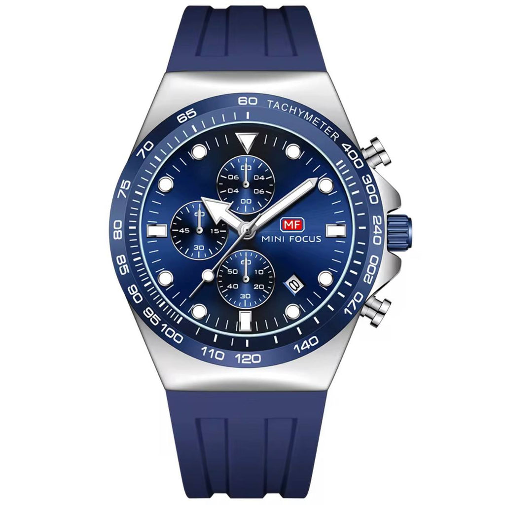 MINI FOCUS Men's Chronograph Watch with Blue Silicone Strap ⌚💙⚓