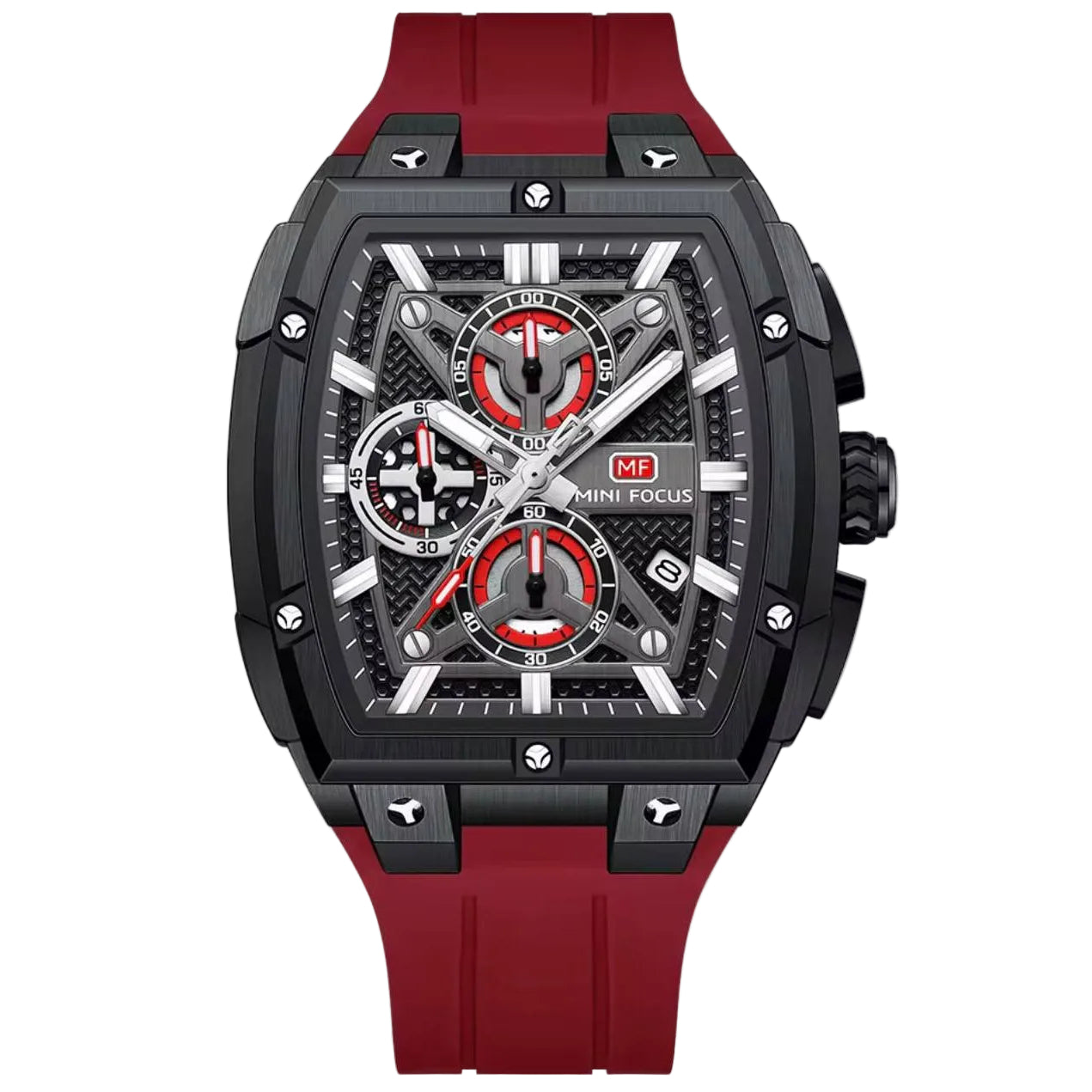 Mini Focus Men's Sport Chronograph Watch with Red Silicone Strap ⌚🏎️🔴