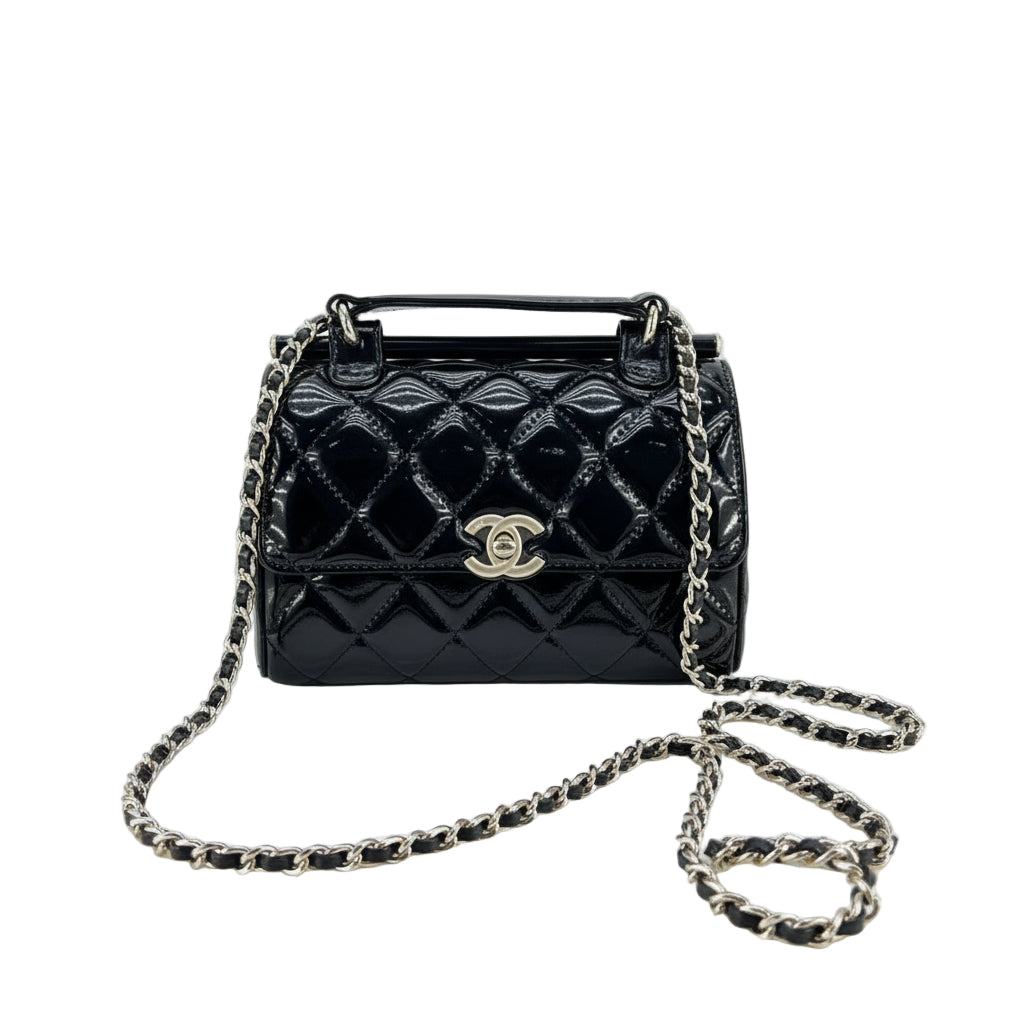 Chanel Quilted Patent Leather Mini Top Handle Bag 🖤✨👜