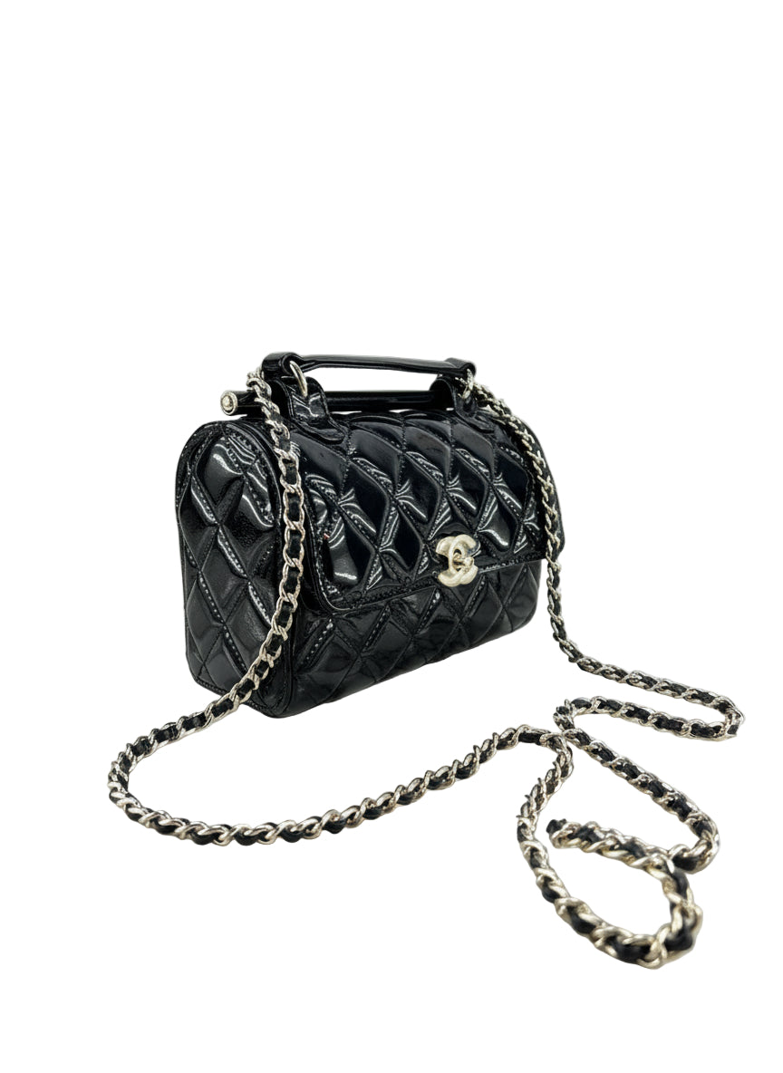 Chanel Quilted Patent Leather Mini Top Handle Bag 🖤✨👜