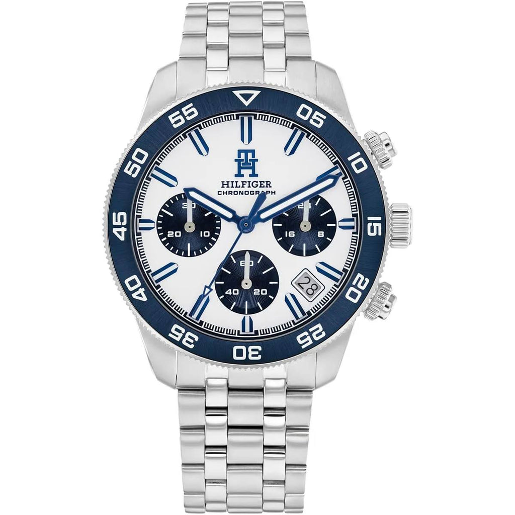 Tommy Hilfiger Men's Chronograph Watch Stainless Steel Blue Bezel ⌚💙✨