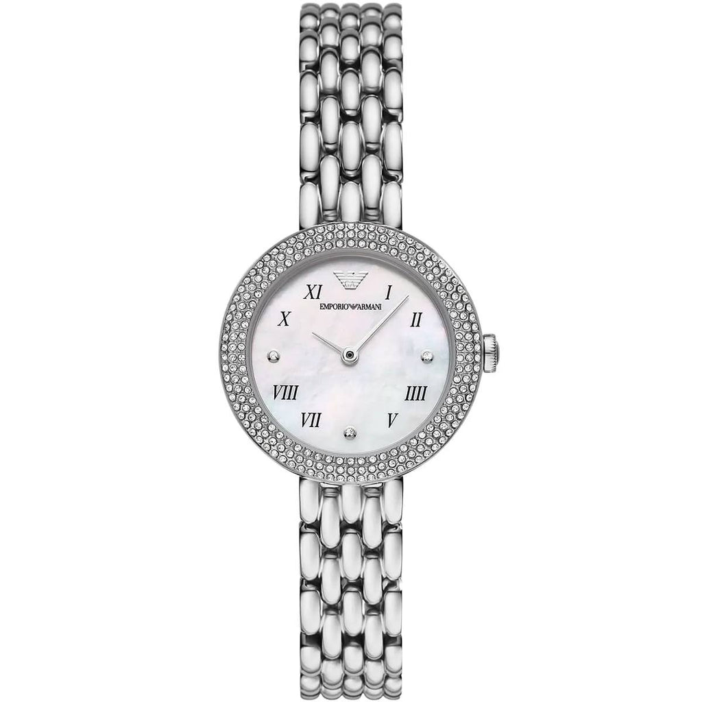 Emporio Armani Ladies' Mother-of-Pearl Pave Dress Watch 💎✨🦢