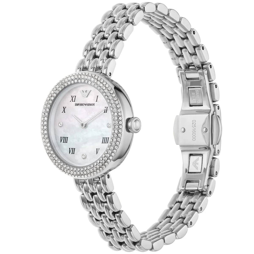 Emporio Armani Ladies' Mother-of-Pearl Pave Dress Watch 💎✨🦢