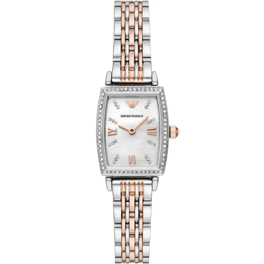 🌟 Emporio Armani Two-Tone Rectangular Mother-of-Pearl Watch ⌚💖