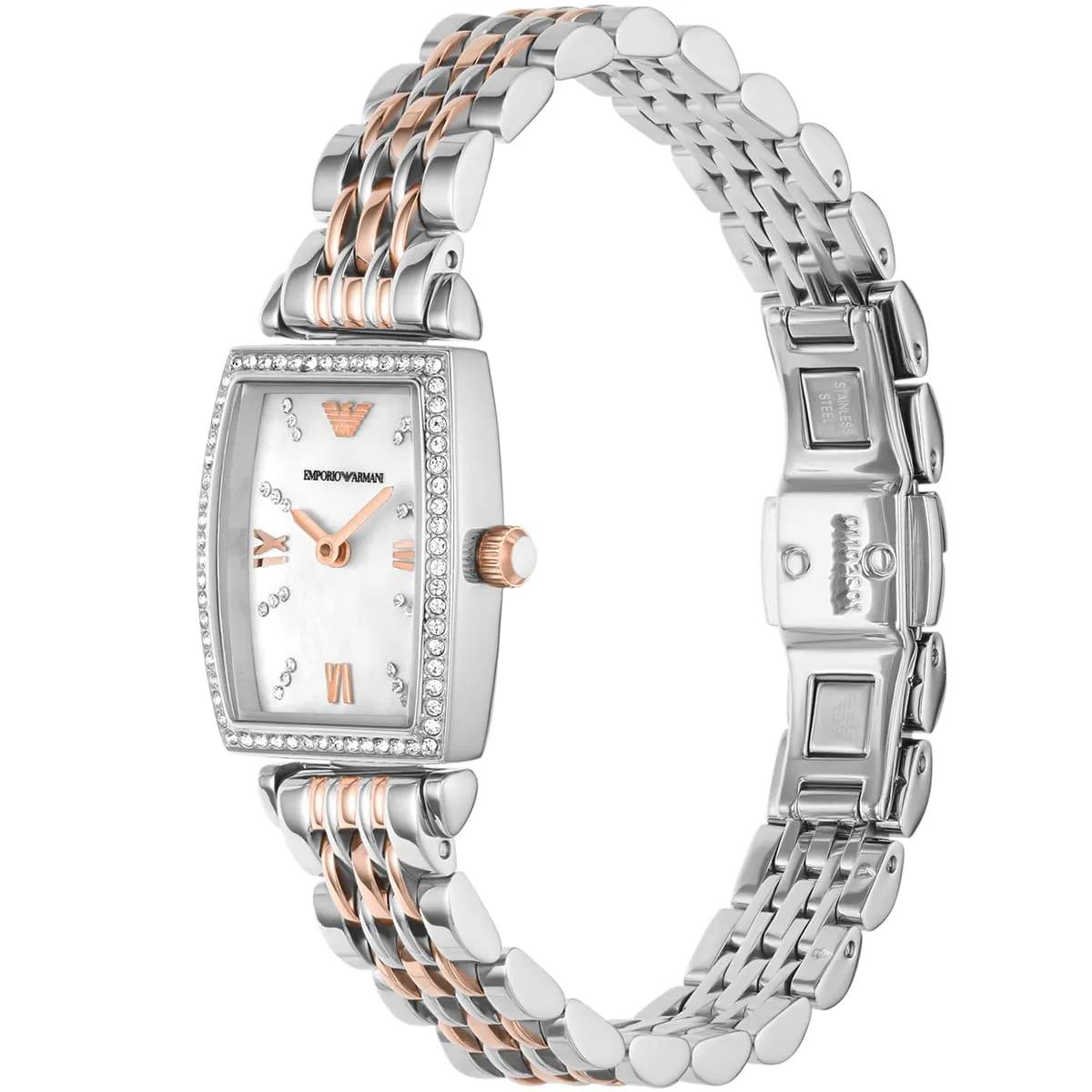 🌟 Emporio Armani Two-Tone Rectangular Mother-of-Pearl Watch ⌚💖