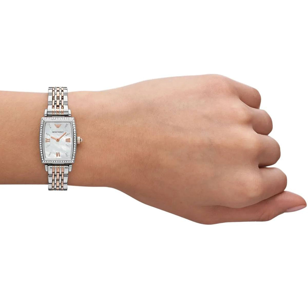 🌟 Emporio Armani Two-Tone Rectangular Mother-of-Pearl Watch ⌚💖