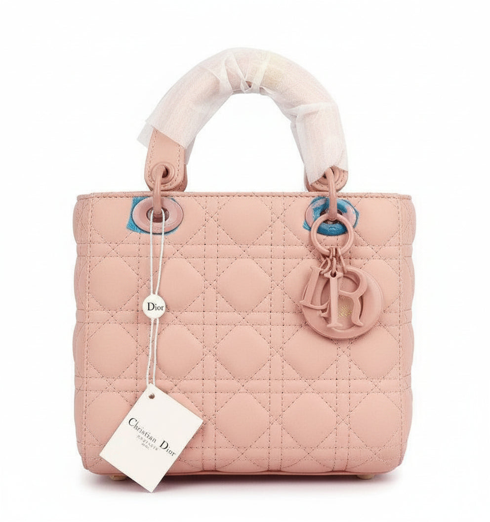 Dior Lady Dior Mini Cannage Bag in Blush Pink Lambskin with Tonal Charms 💖👑✨