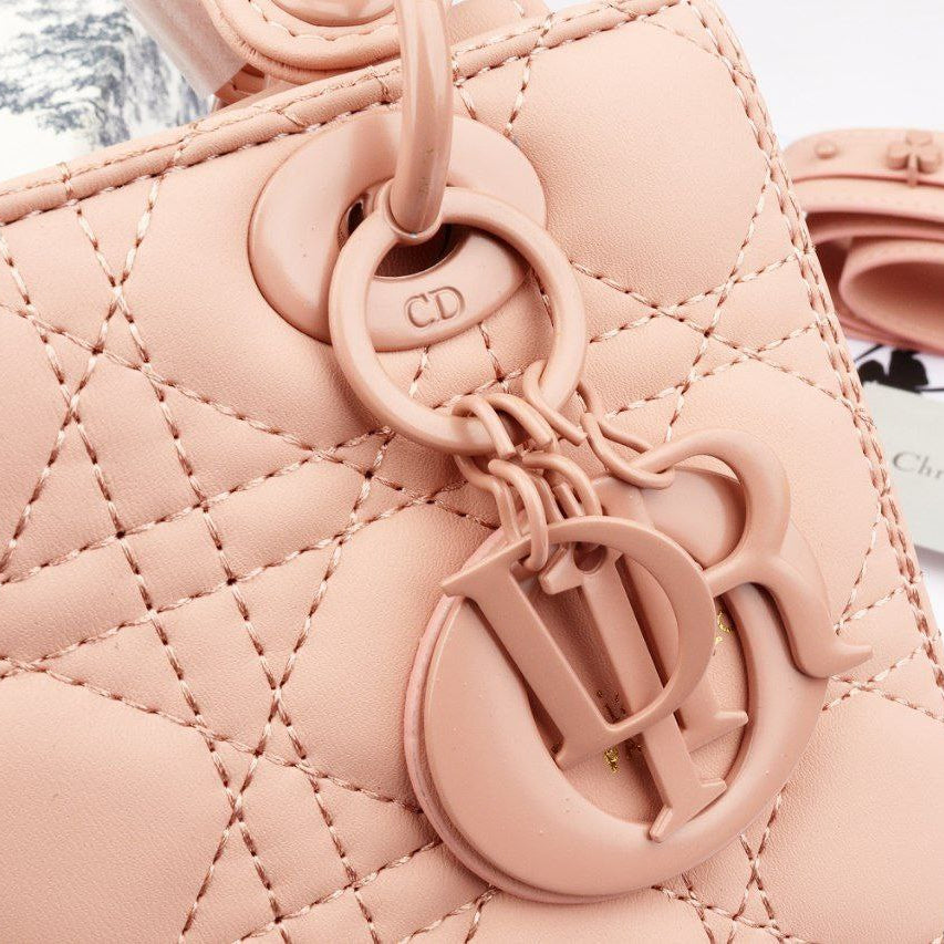 Dior Lady Dior Mini Cannage Bag in Blush Pink Lambskin with Tonal Charms 💖👑✨