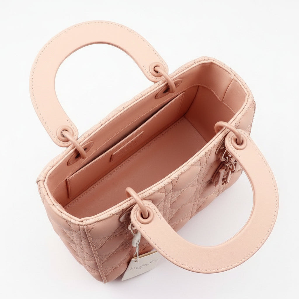 Dior Lady Dior Mini Cannage Bag in Blush Pink Lambskin with Tonal Charms 💖👑✨