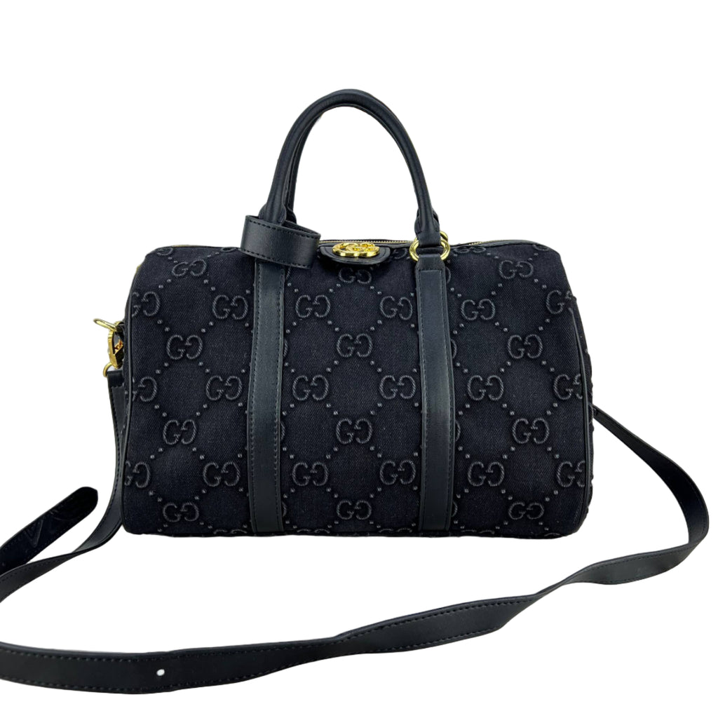 Gucci Black Monogram Canvas Boston Bag with Leather Trim 🖤👜✨