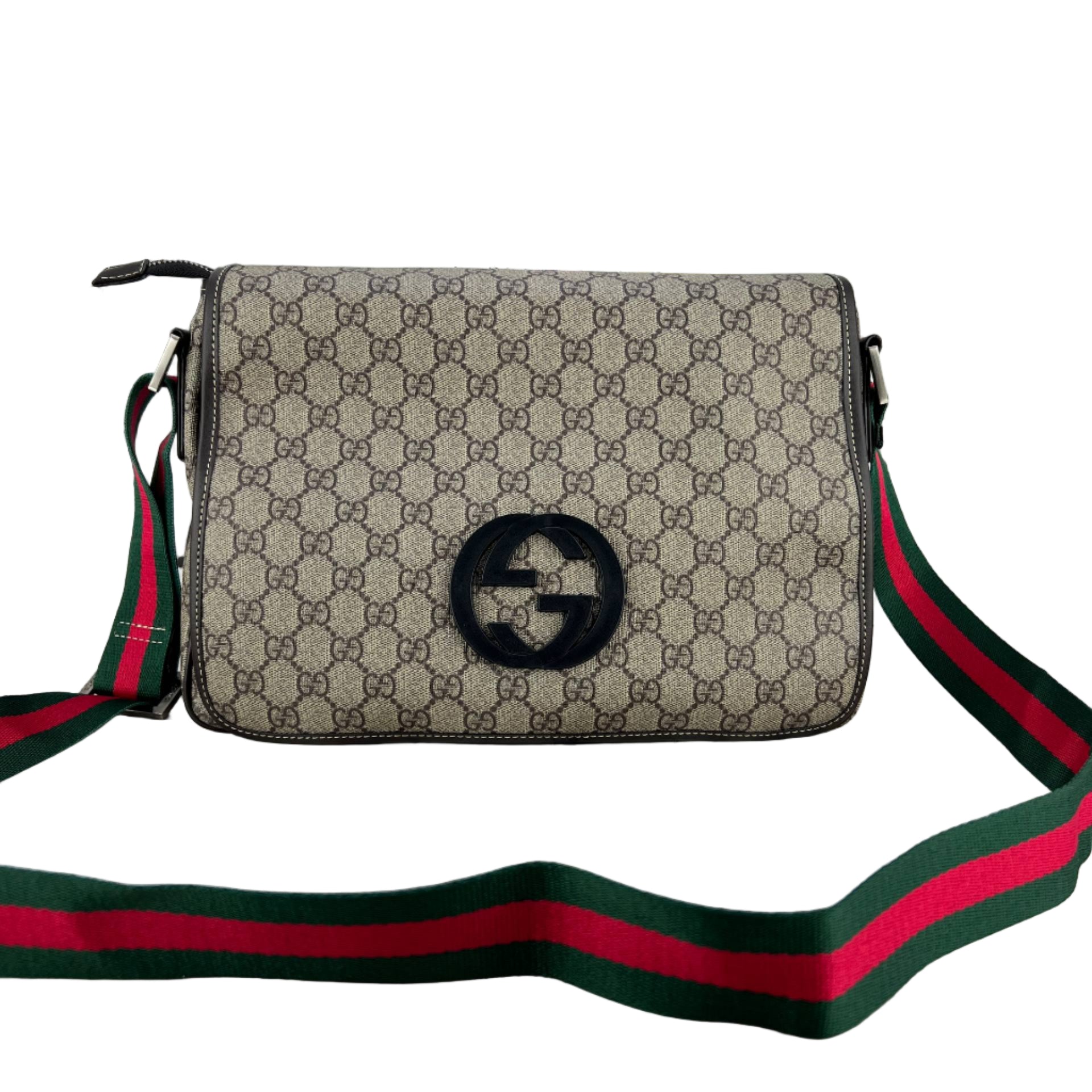 Gucci Interlocking G Messenger Bag with Web Strap and GG Supreme Canvas 💚❤️🌟