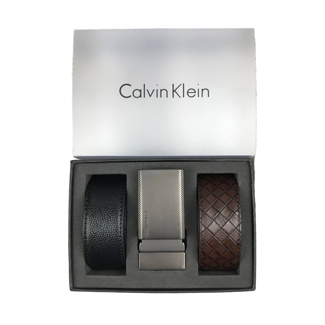Calvin Klein Interchangeable Leather Belt Set with Two Straps & Buckle 🤎✨🎁