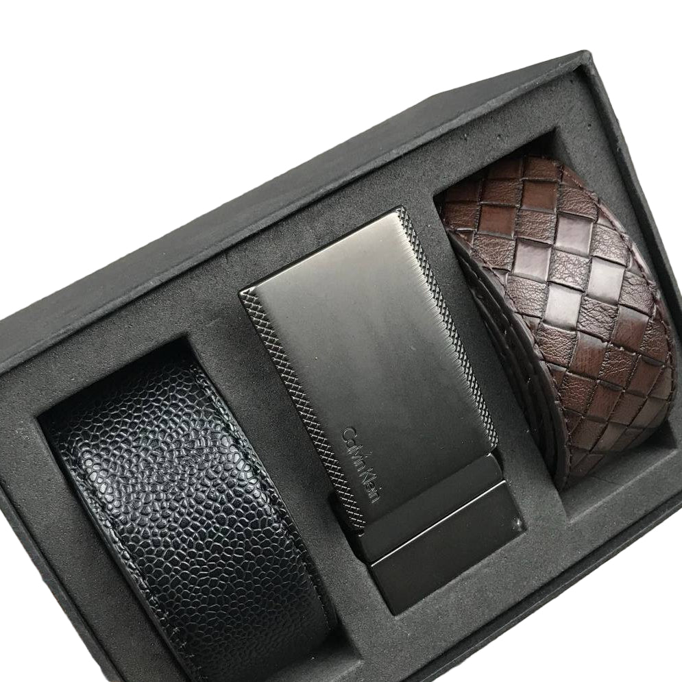 Calvin Klein Interchangeable Leather Belt Set with Two Straps & Buckle 🤎✨🎁