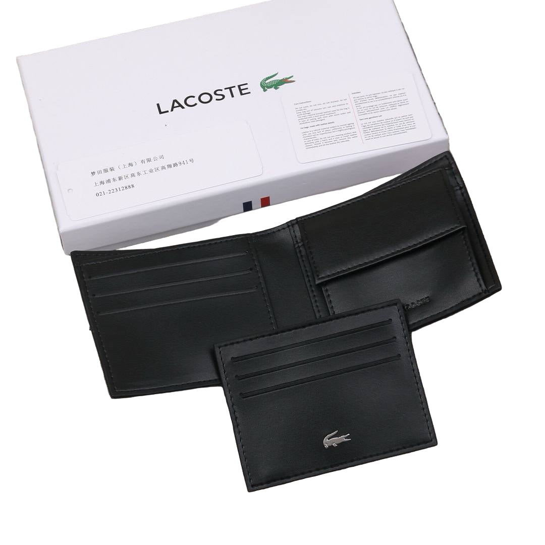 Lacoste Men's Black Leather Bi-Fold Wallet & Card Holder Gift Set 🐊🖤💳