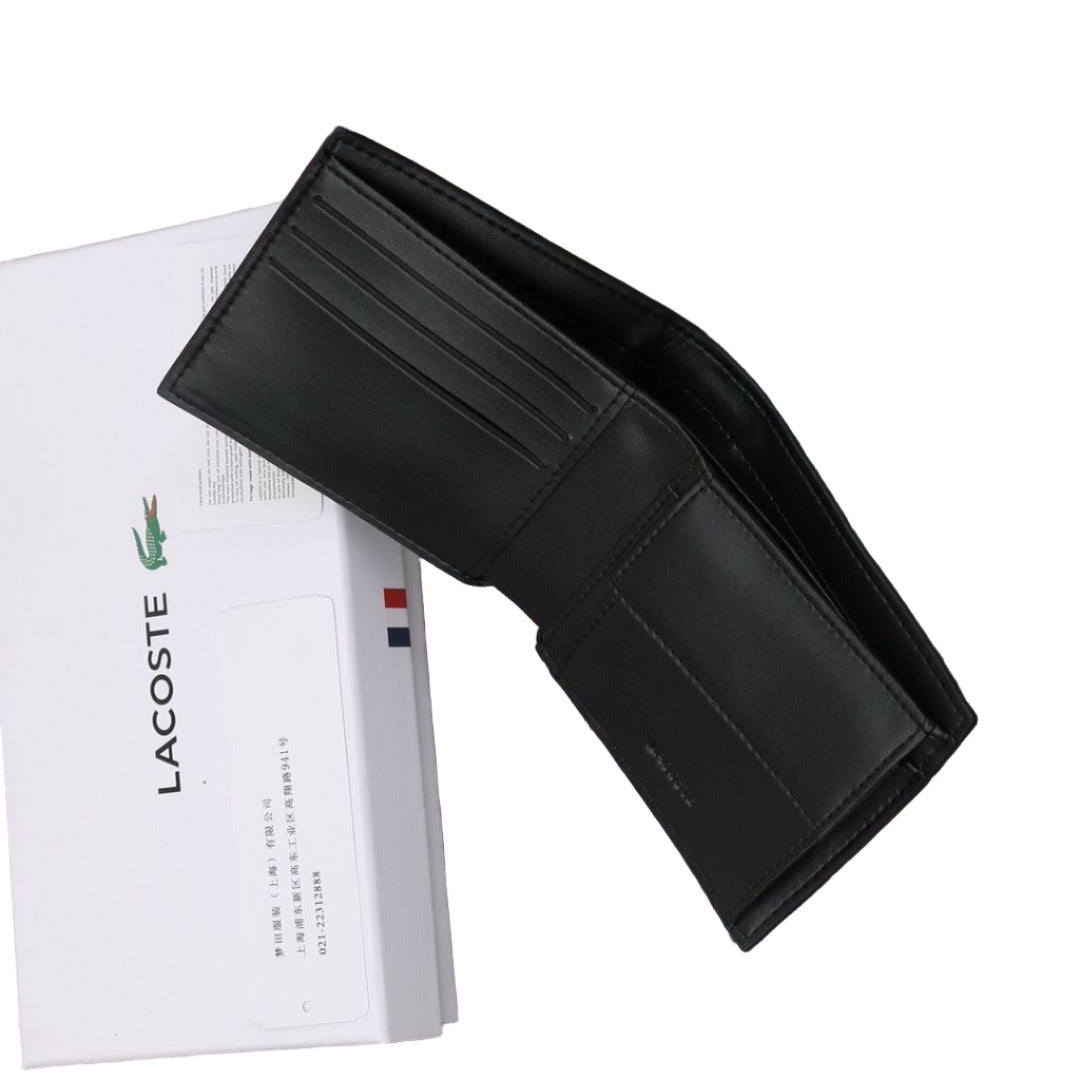 Lacoste Men's Black Leather Bi-Fold Wallet & Card Holder Gift Set 🐊🖤💳