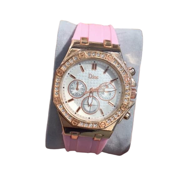 Dior-Style Rose Gold & Pink Silicone Women's Chronograph Watch 💖⌚💎