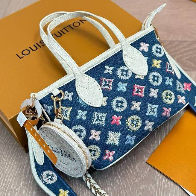Louis Vuitton Monogram Denim Mini Tote with Multi-Color Embroidery 👜✨🎨