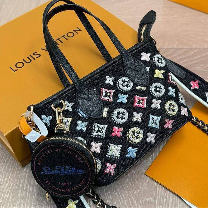 Louis Vuitton Monogram Denim Mini Tote with Multi-Color Embroidery 👜✨🎨