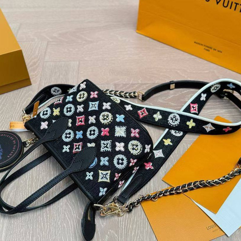 Louis Vuitton Monogram Denim Mini Tote with Multi-Color Embroidery 👜✨🎨