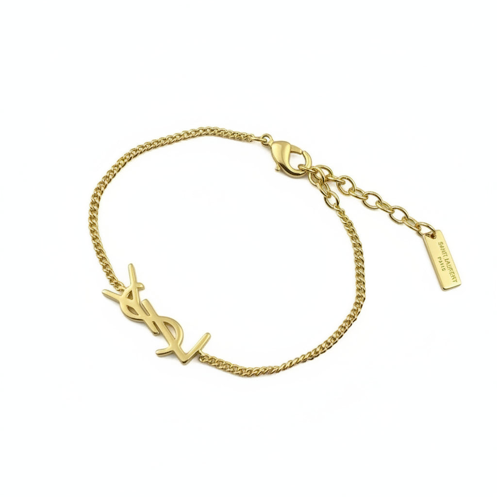 Saint Laurent Gold-Toned Monogram Charm Bracelet ⚜️💛🔗
