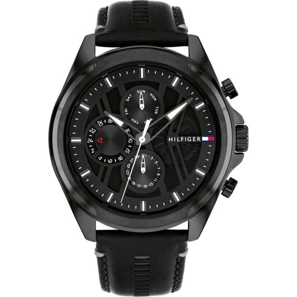 Tommy Hilfiger Multifunction Black Dial Leather Strap Watch ⌚🖤🇺🇸