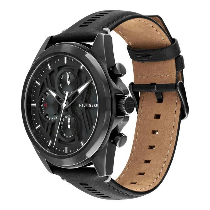 Tommy Hilfiger Multifunction Black Dial Leather Strap Watch ⌚🖤🇺🇸