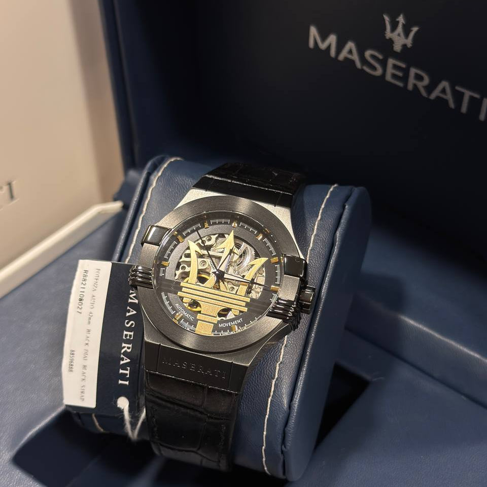 Maserati Skeleton Dial Automatic Watch Black and Gold ⌚🖤✨