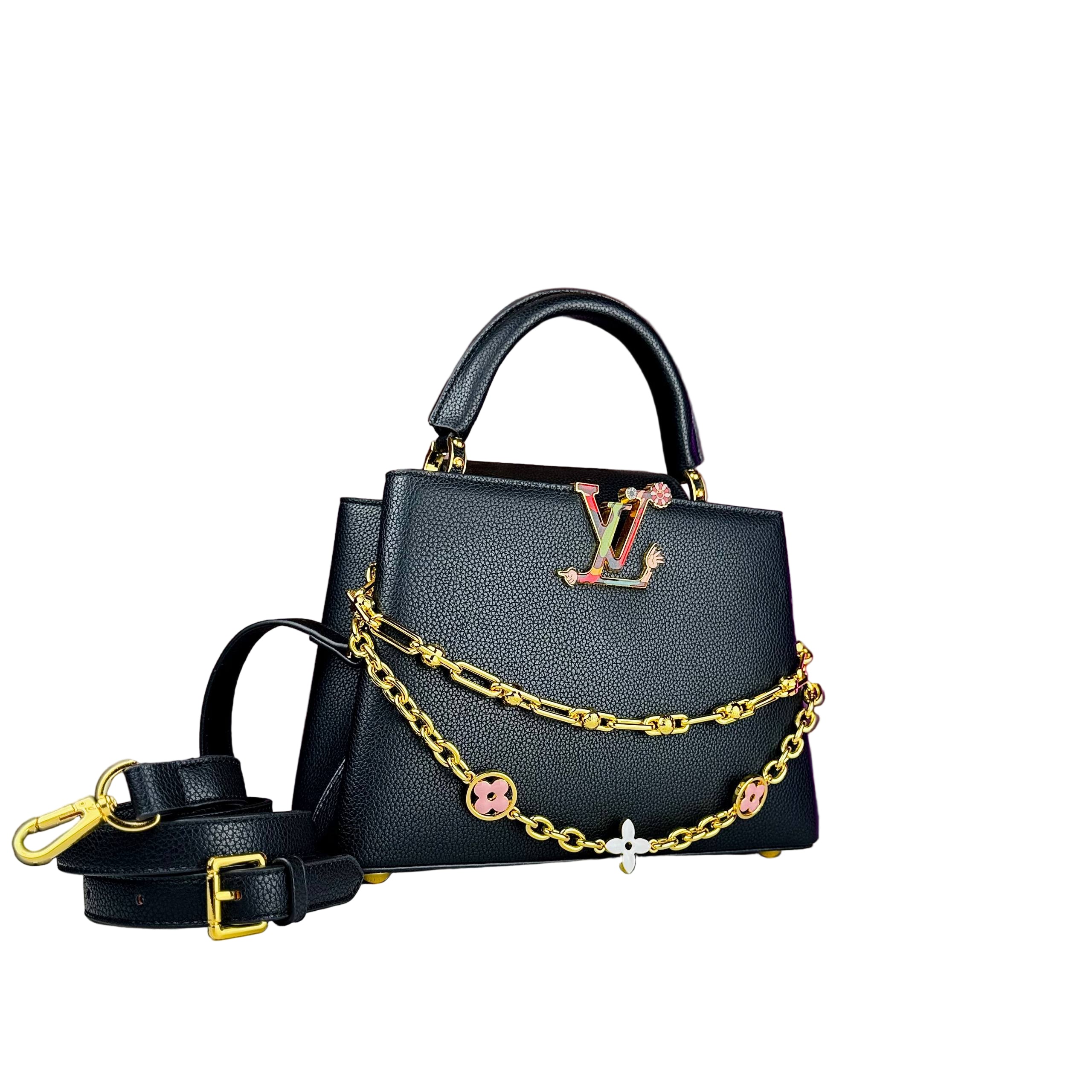 ⚫ Louis Vuitton Capucines Black Leather Top Handle Bag 💖