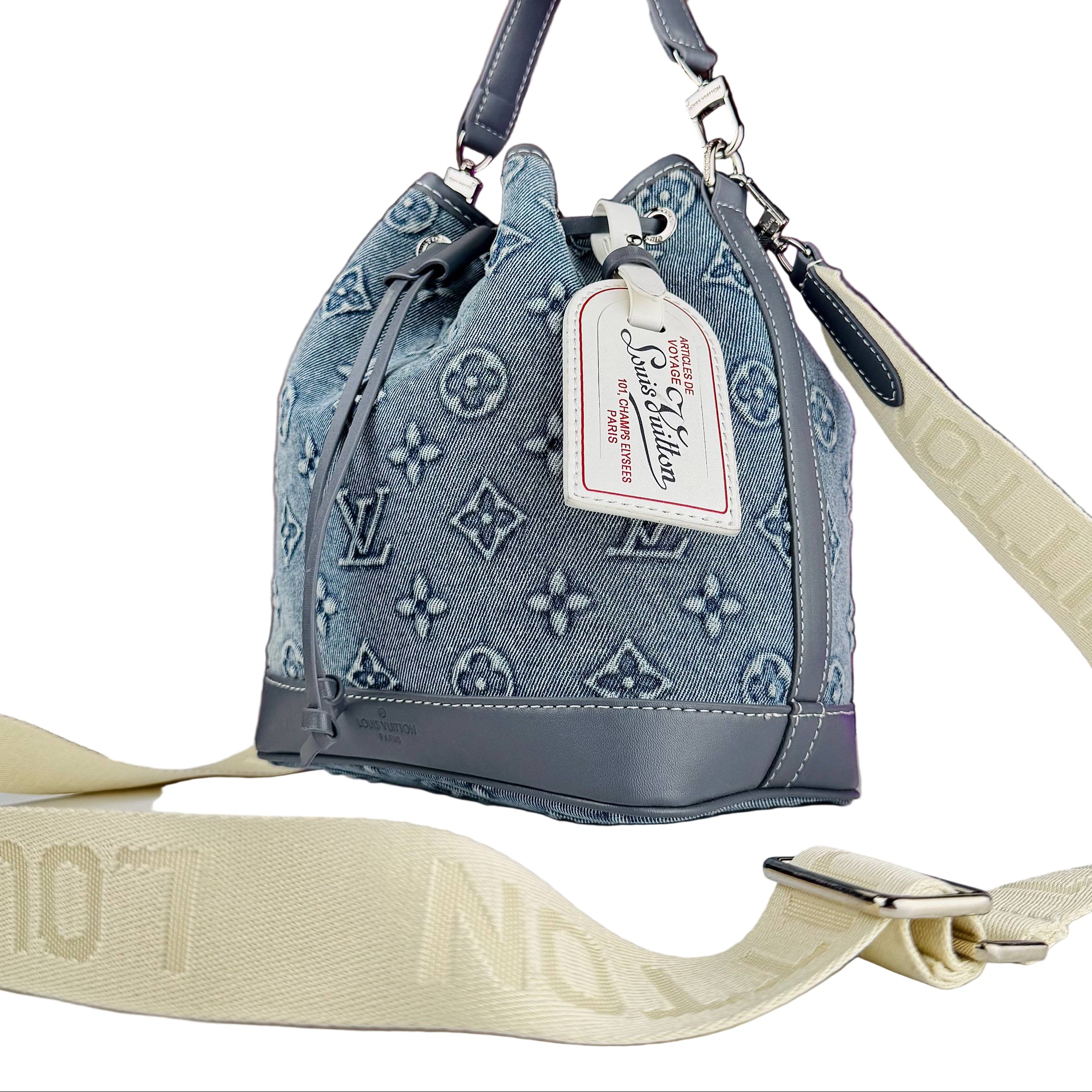 💙 Louis Vuitton Denim Monogram Bucket Bag with Web Strap ✨