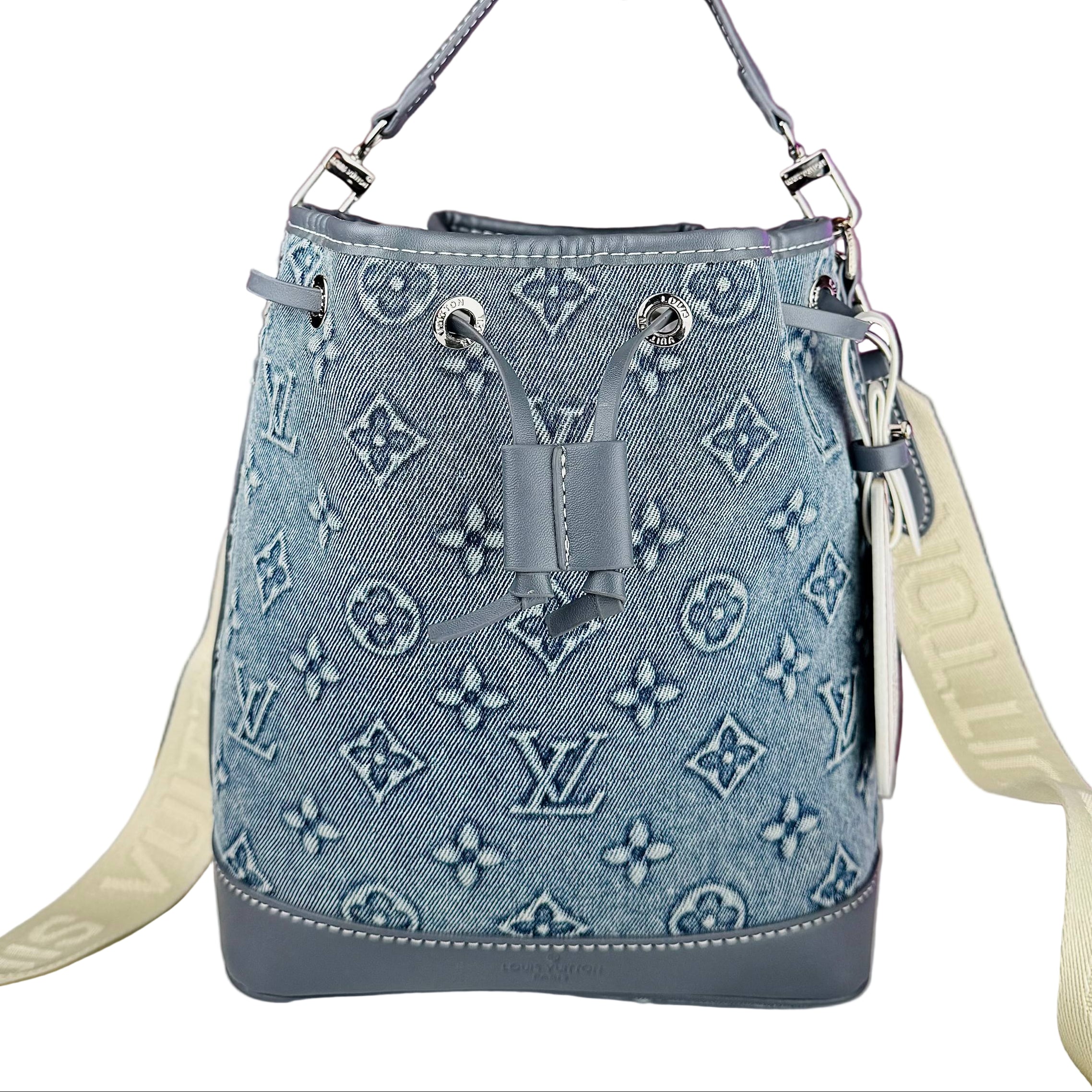 💙 Louis Vuitton Denim Monogram Bucket Bag with Web Strap ✨