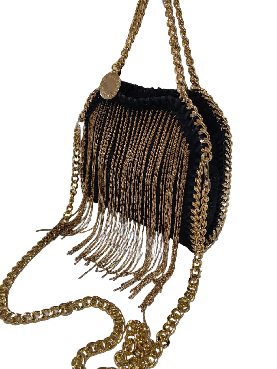 Gold Chain Fringe Velvet Crossbody Bag Black Statement 🖤⛓️✨