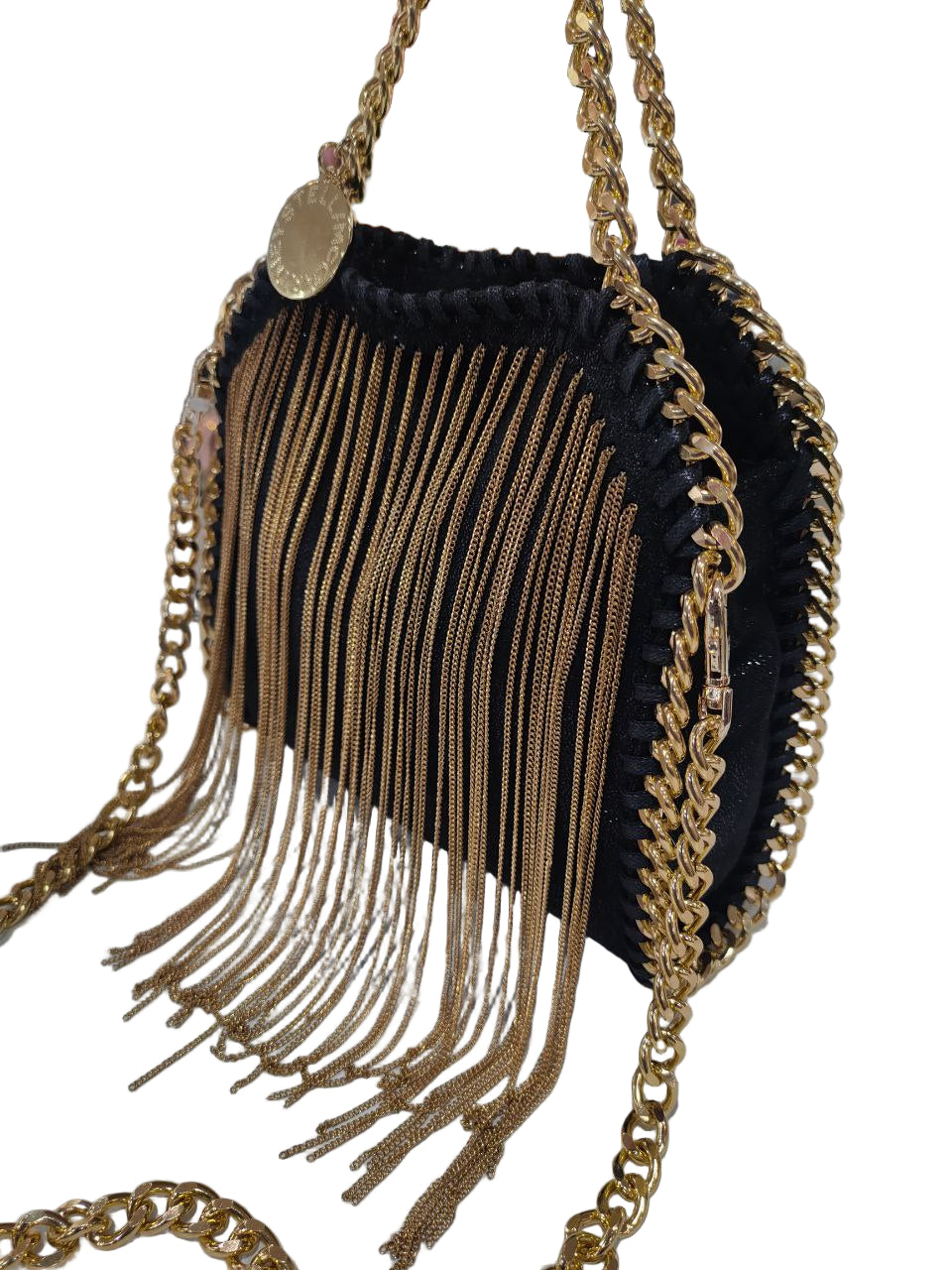 Gold Chain Fringe Velvet Crossbody Bag Black Statement 🖤⛓️✨