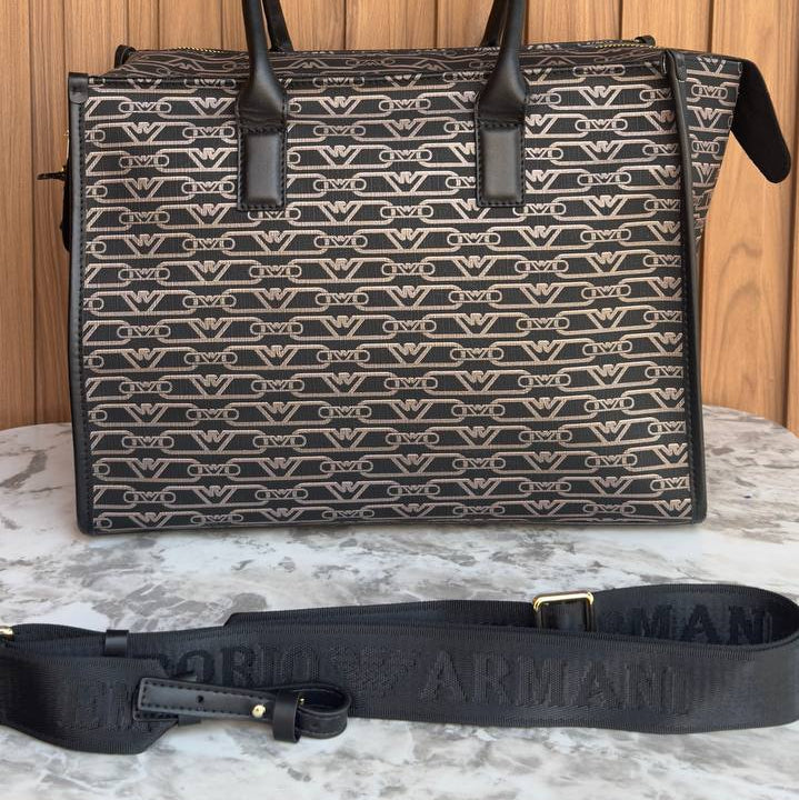 Armani Exchange Monogram Tote Bag in Black & Beige 👜✨