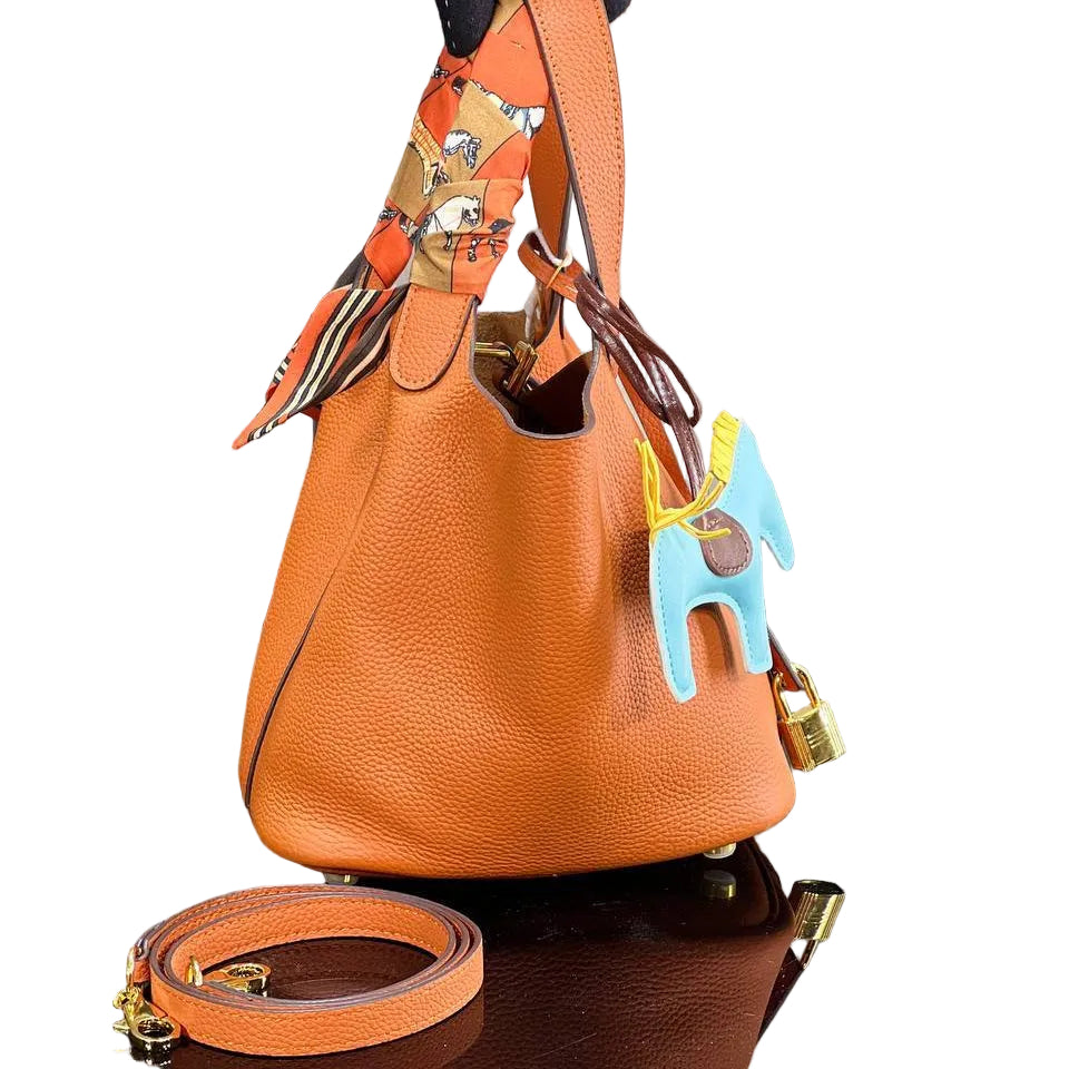 Luxury Pebbled Leather Bucket Tote Bag in Camel Brown 👜🤎✨