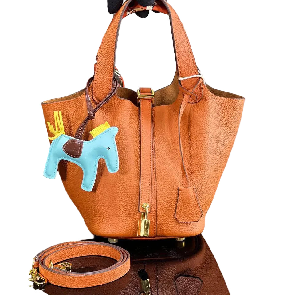 Luxury Pebbled Leather Bucket Tote Bag in Camel Brown 👜🤎✨