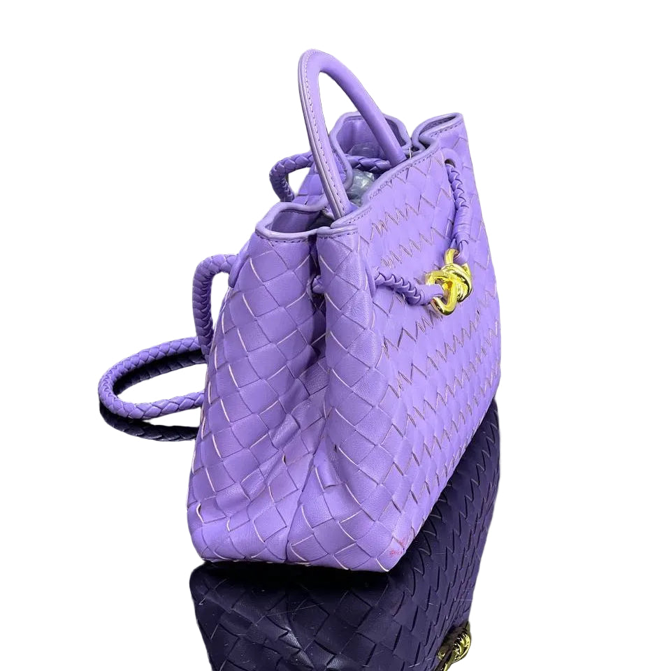 Bottega Veneta Style Intrecciato Weave Lavender Tote with Gold Knot Detail 💜👜✨